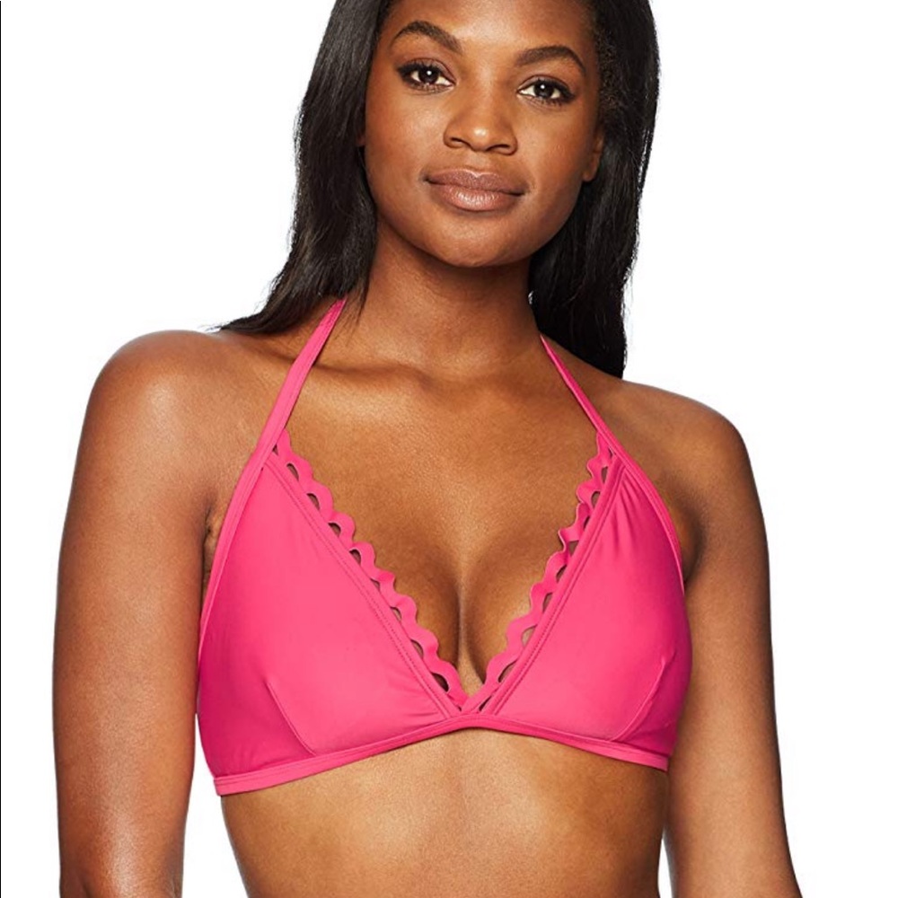 Coastal Blue pink rickrack trim bikini top xs